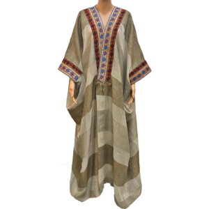 Beige Stripped Linen Abaya