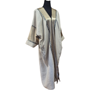 Beige Linen Abaya With Embroidery